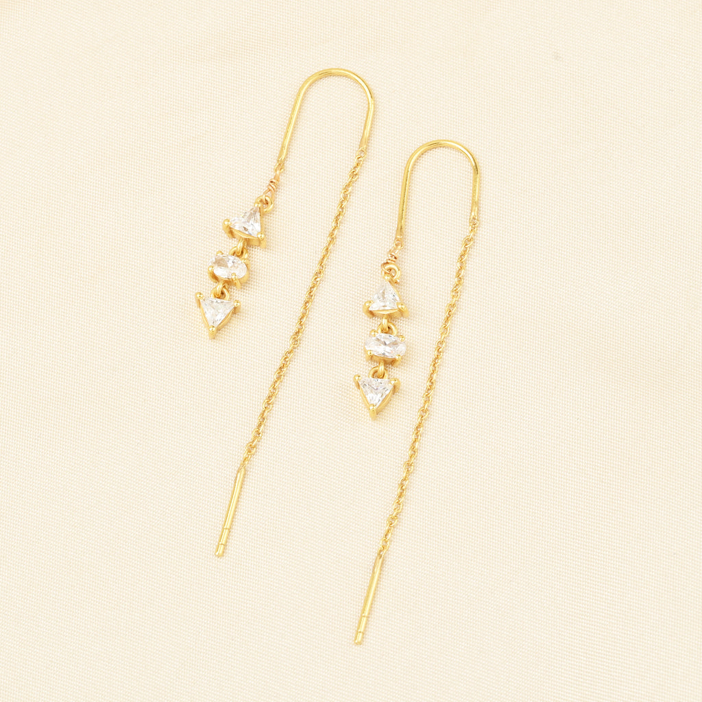 Gold Triangle & Oval Crystal Threader Earrings