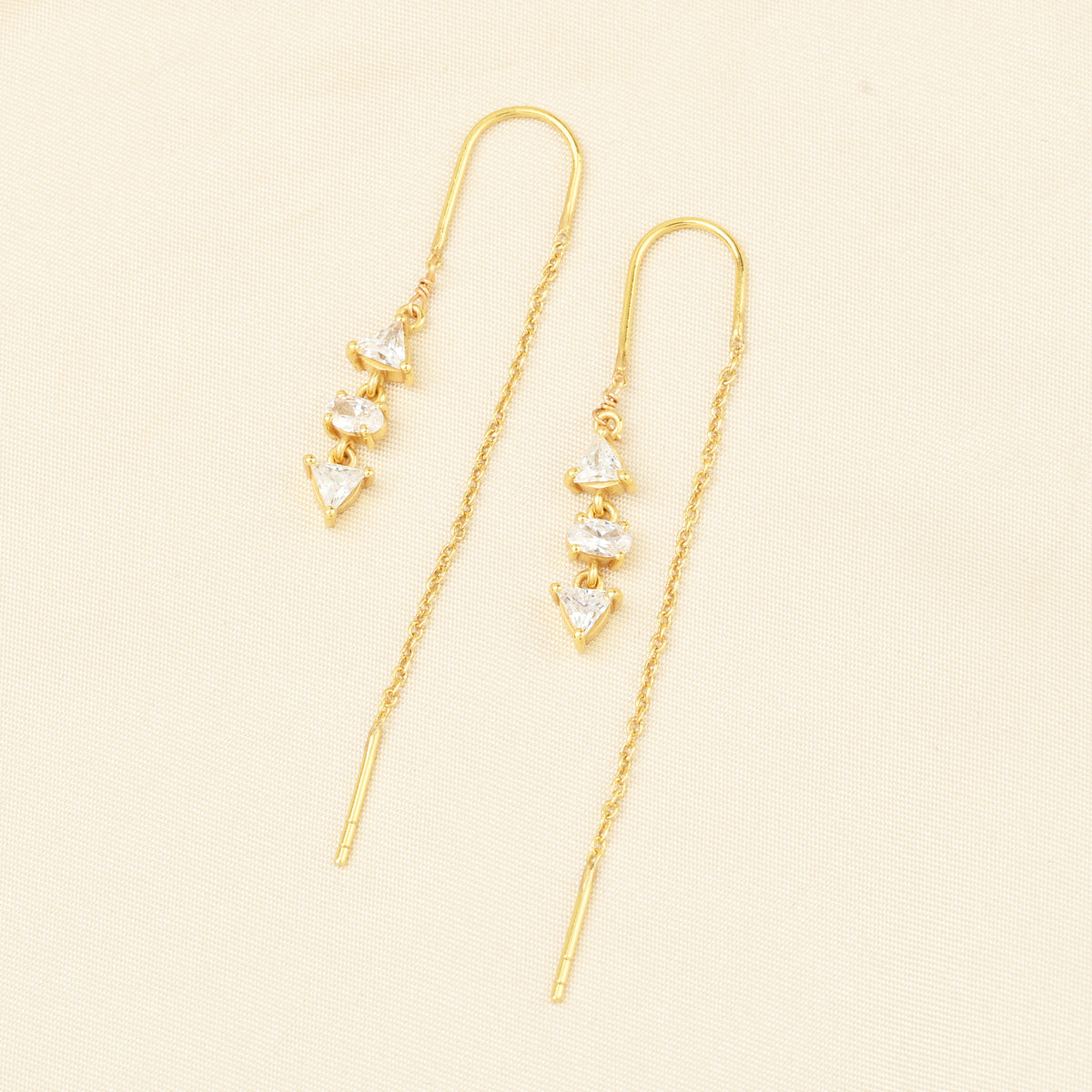 Gold Triangle & Oval Crystal Threader Earrings