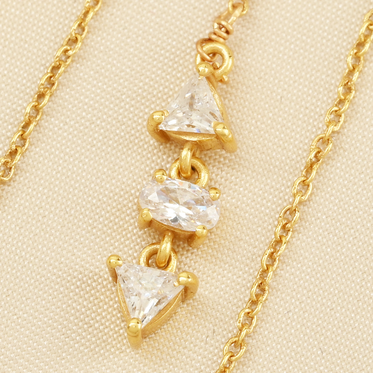 Gold Triangle & Oval Crystal Threader Earrings