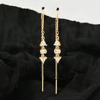 Gold Triangle & Oval Crystal Threader Earrings