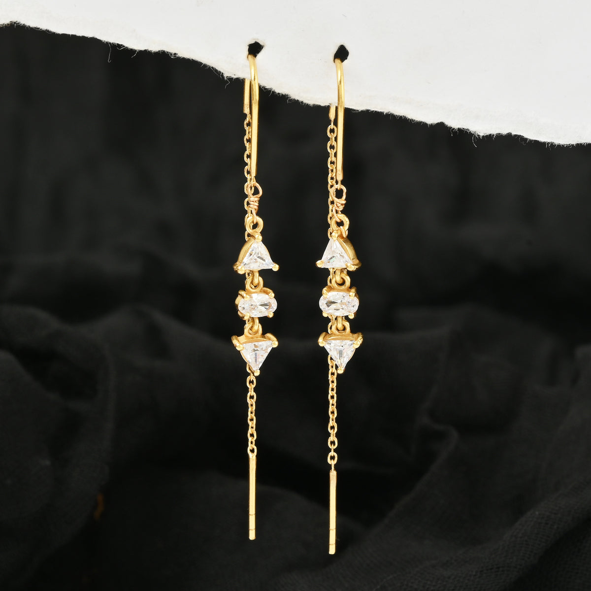 Gold Triangle & Oval Crystal Threader Earrings