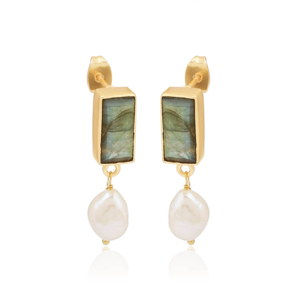Moon Enlightenment Labradorite and Pearl Earrings - La Vitá Jewels