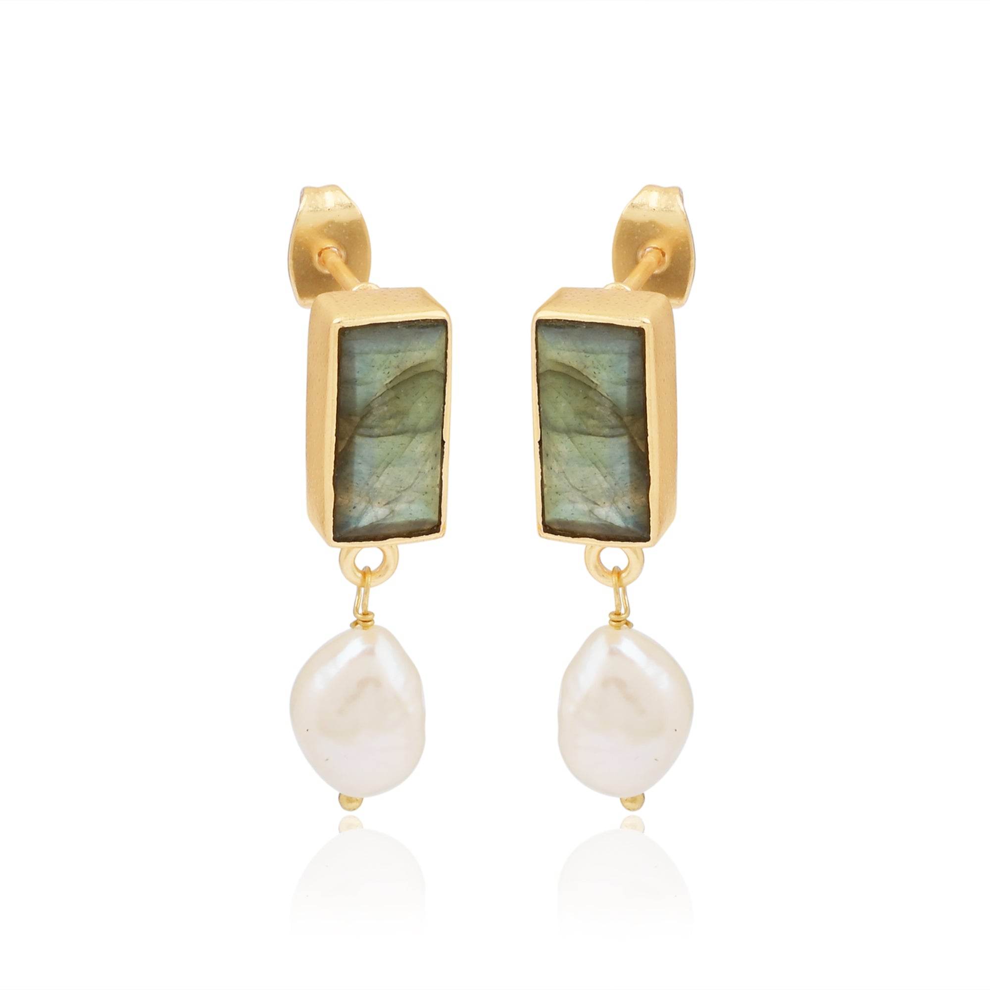 Moon Enlightenment Labradorite and Pearl Earrings - La Vitá Jewels