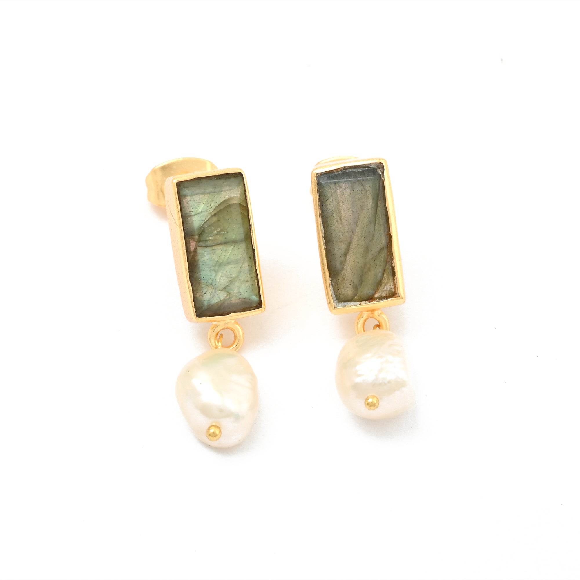 Moon Enlightenment Labradorite and Pearl Earrings - La Vitá Jewels