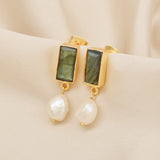 Baroque Pearl with Labradorite Dangle Earrings