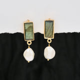Baroque Pearl with Labradorite Dangle Earrings
