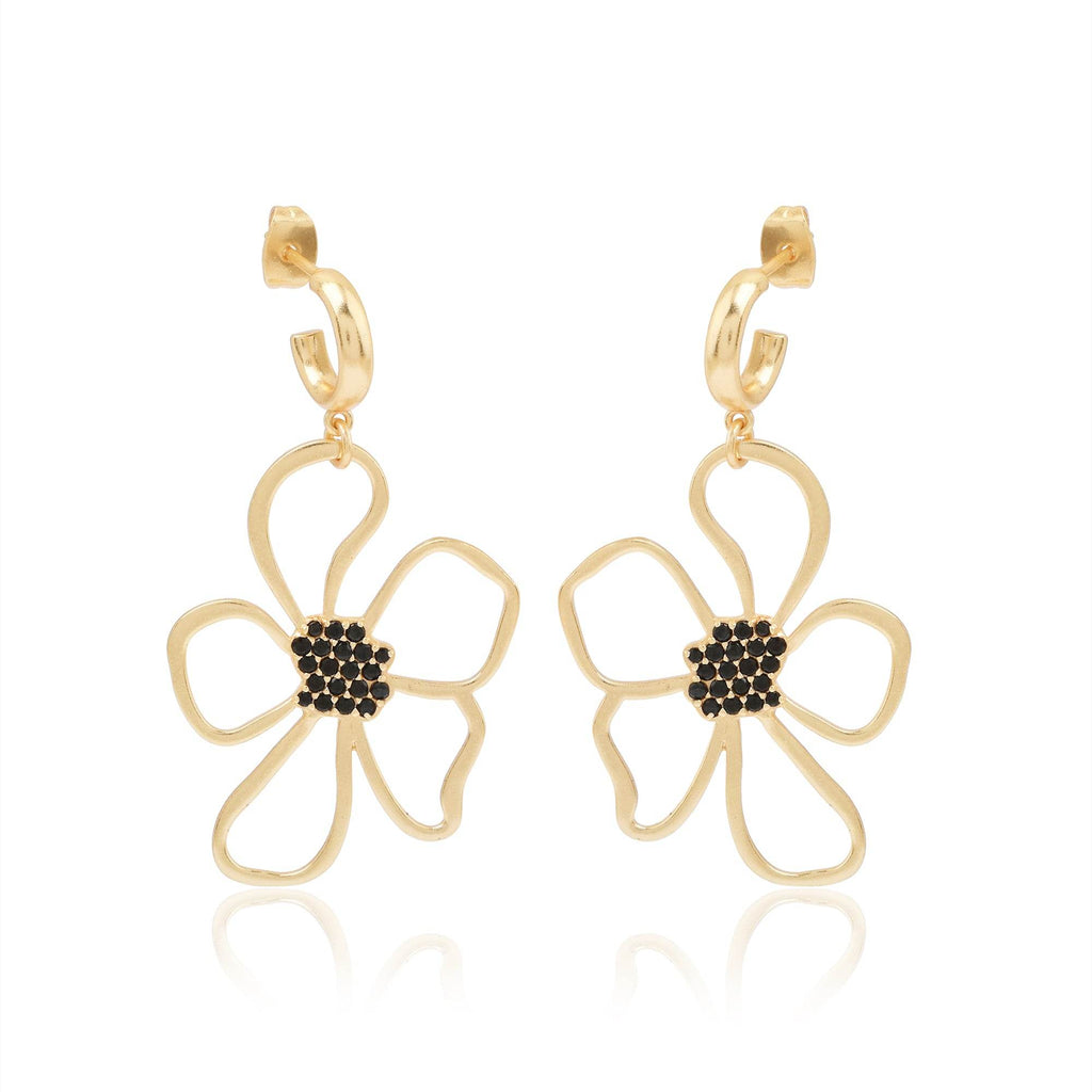Ava Large Flower Black Zircon Hoop Earrings - La Vitá Jewels
