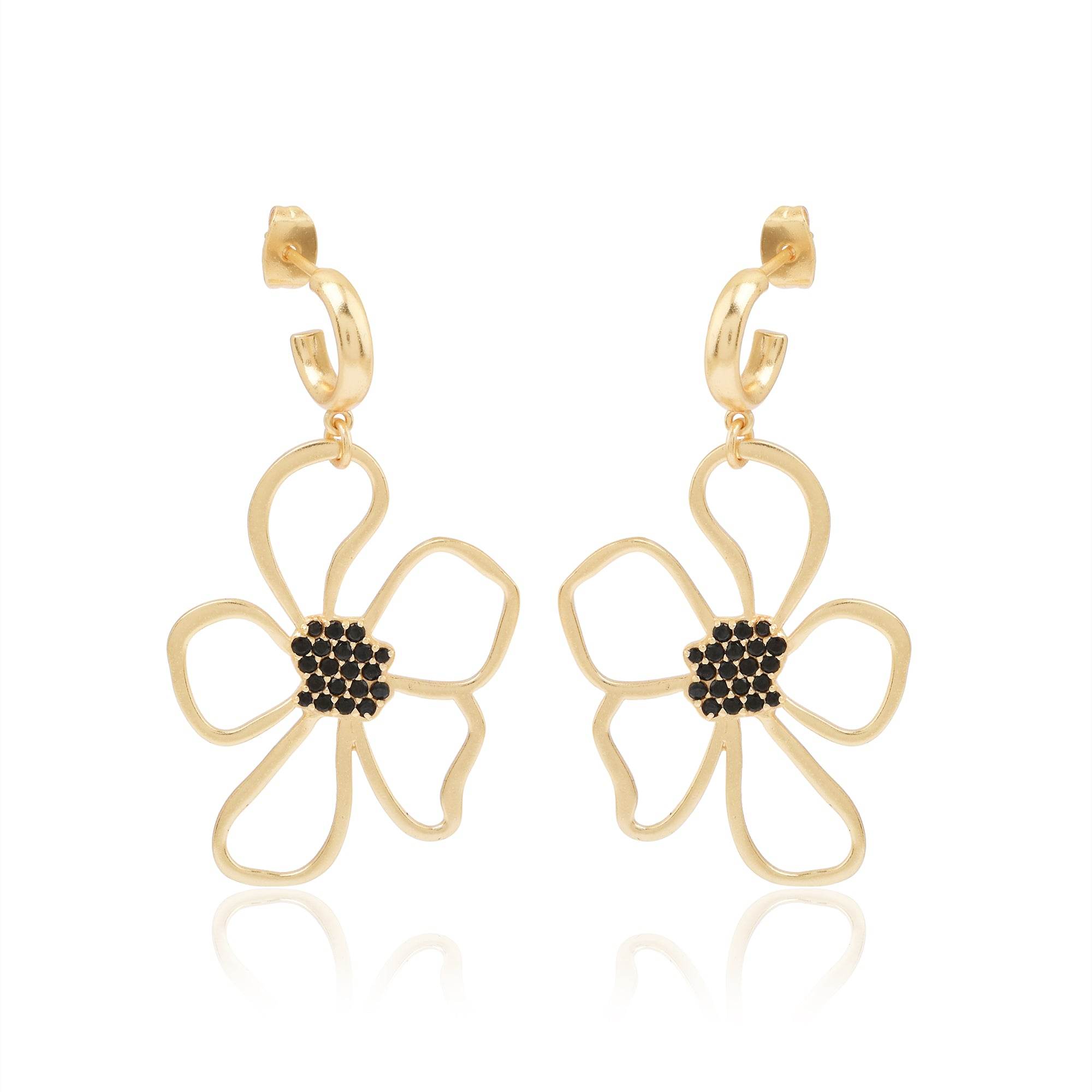 Ava Large Flower Black Zircon Hoop Earrings - La Vitá Jewels