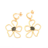 Ava Large Flower Black Zircon Hoop Earrings