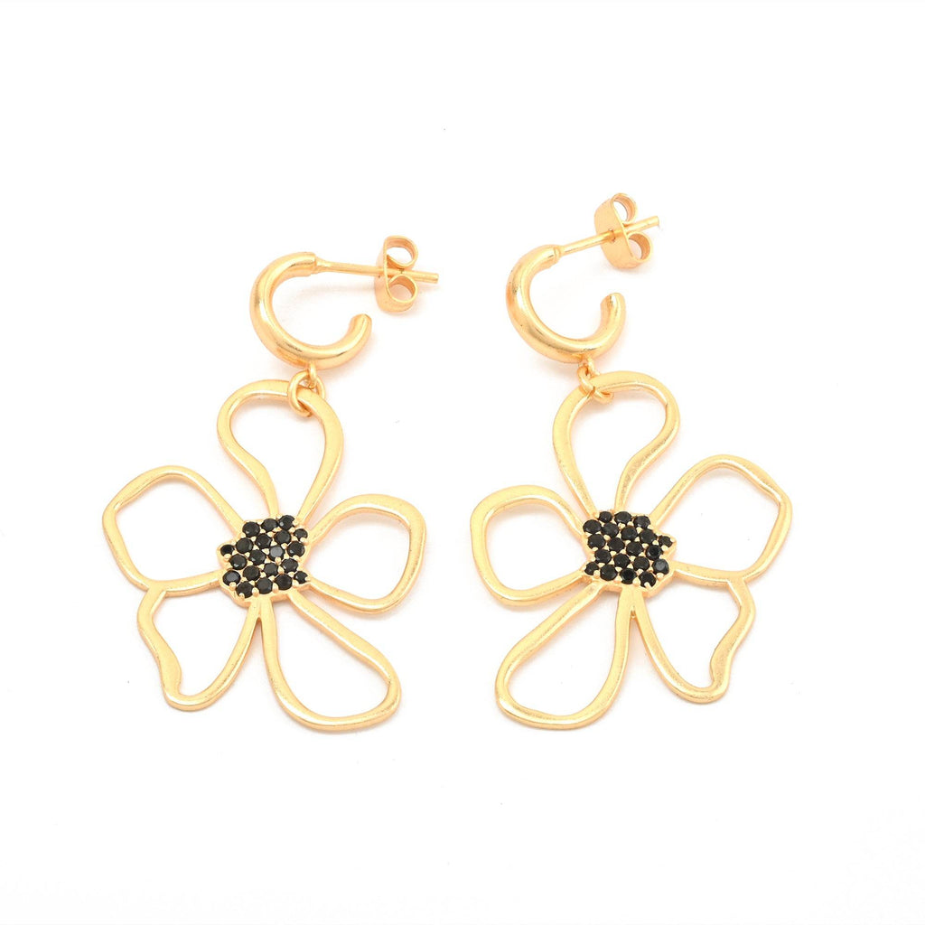 Ava Large Flower Black Zircon Hoop Earrings - La Vitá Jewels
