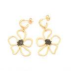 Ava Large Flower Black Zircon Hoop Earrings - La Vitá Jewels