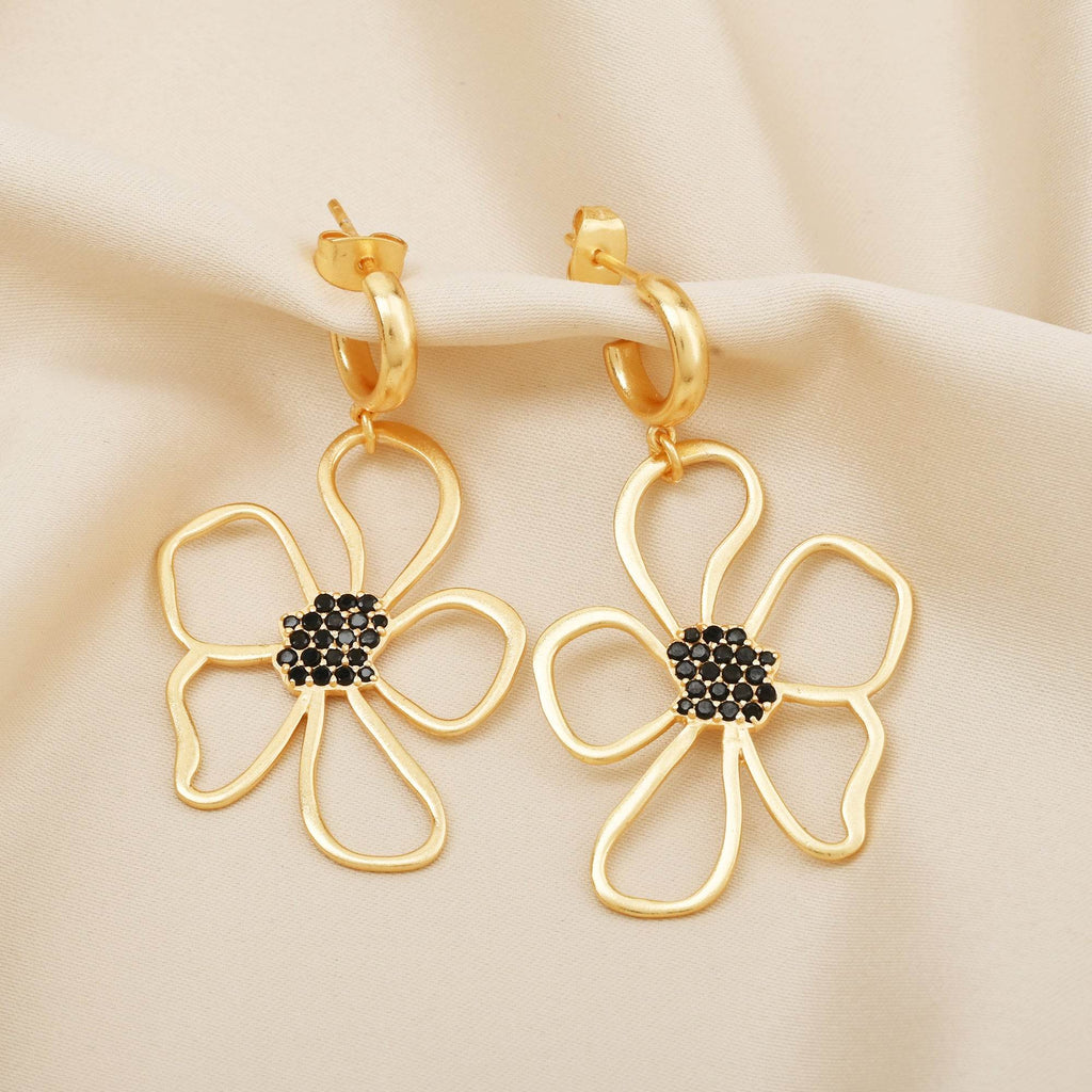Ava Large Flower Black Zircon Hoop Earrings - La Vitá Jewels
