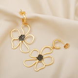 Ava Large Flower Black Zircon Hoop Earrings