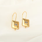 Gold Square Labradorite Gemstone Hook Earrings