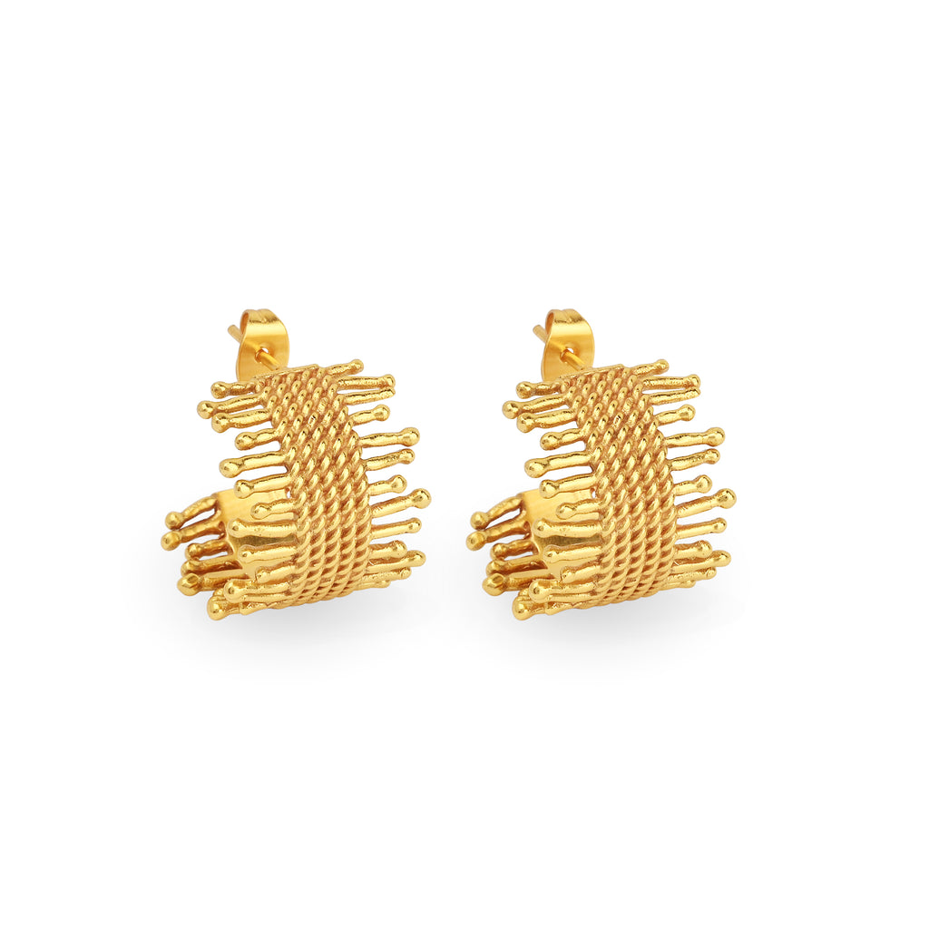 Gold Textured Woven Statement Hoop Earrings