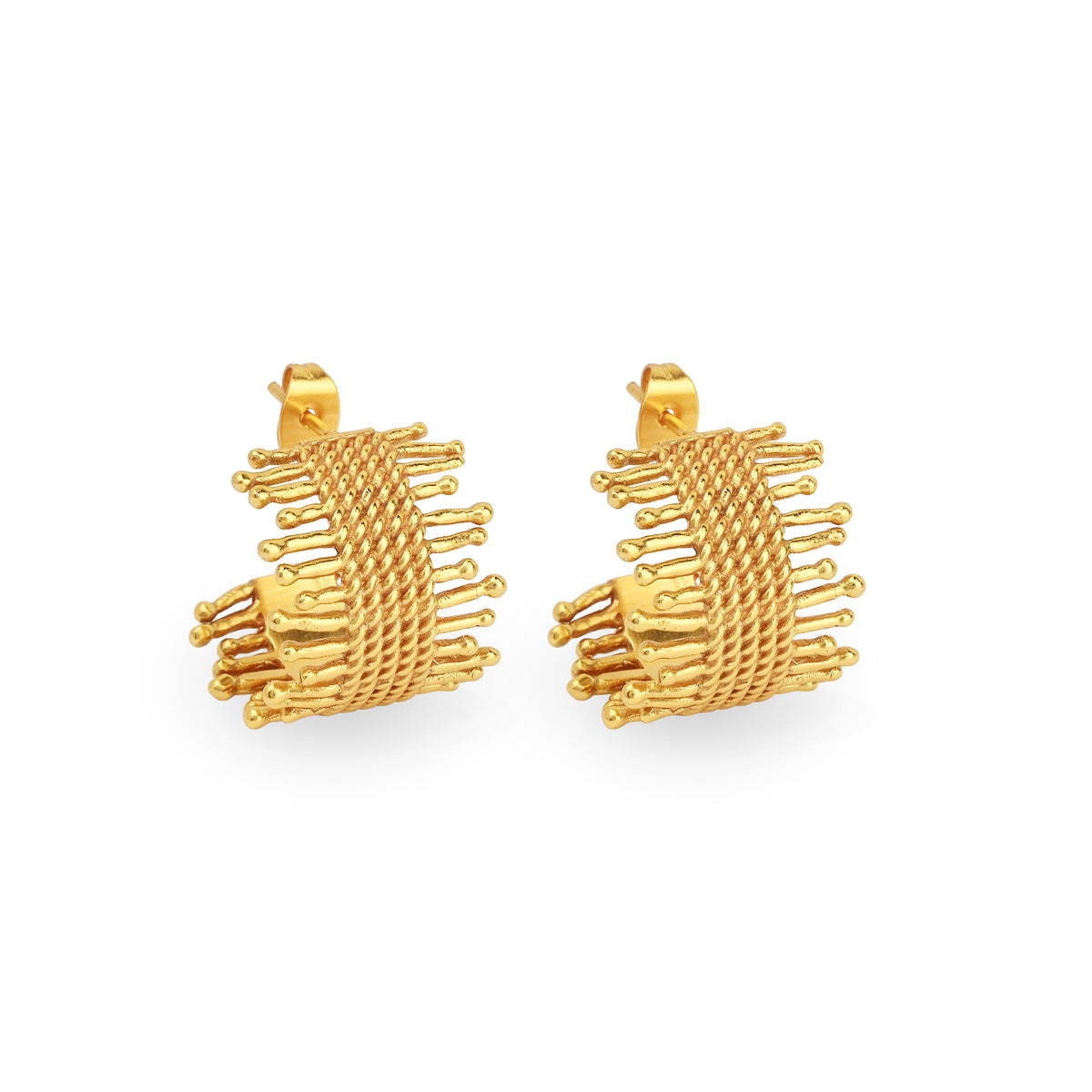 Gold Textured Woven Statement Hoop Earrings
