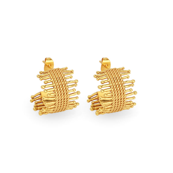 Gold Textured Woven Statement Hoop Earrings
