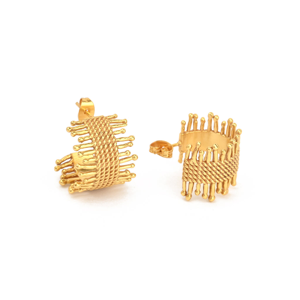 Gold Textured Woven Statement Hoop Earrings
