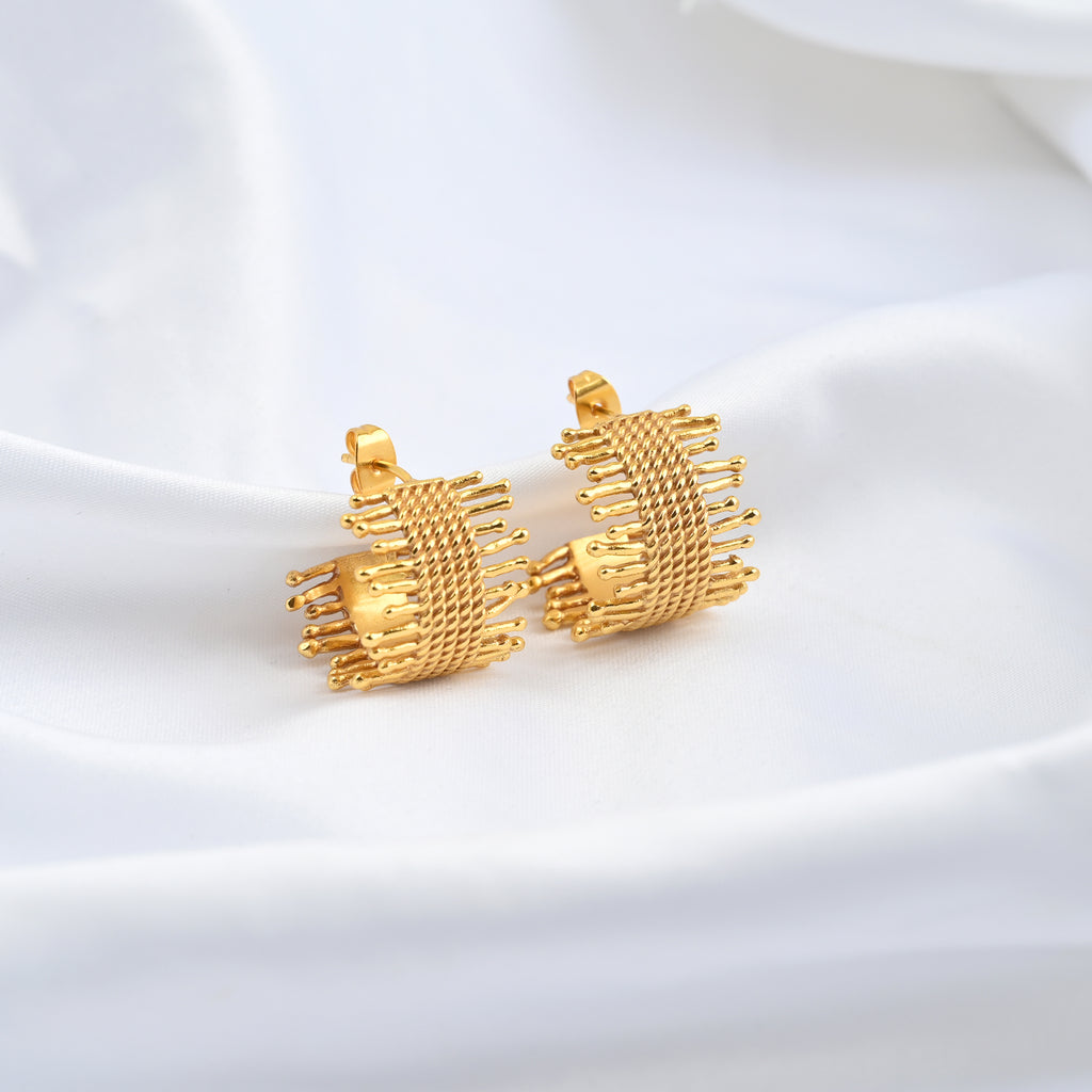 Gold Textured Woven Statement Hoop Earrings