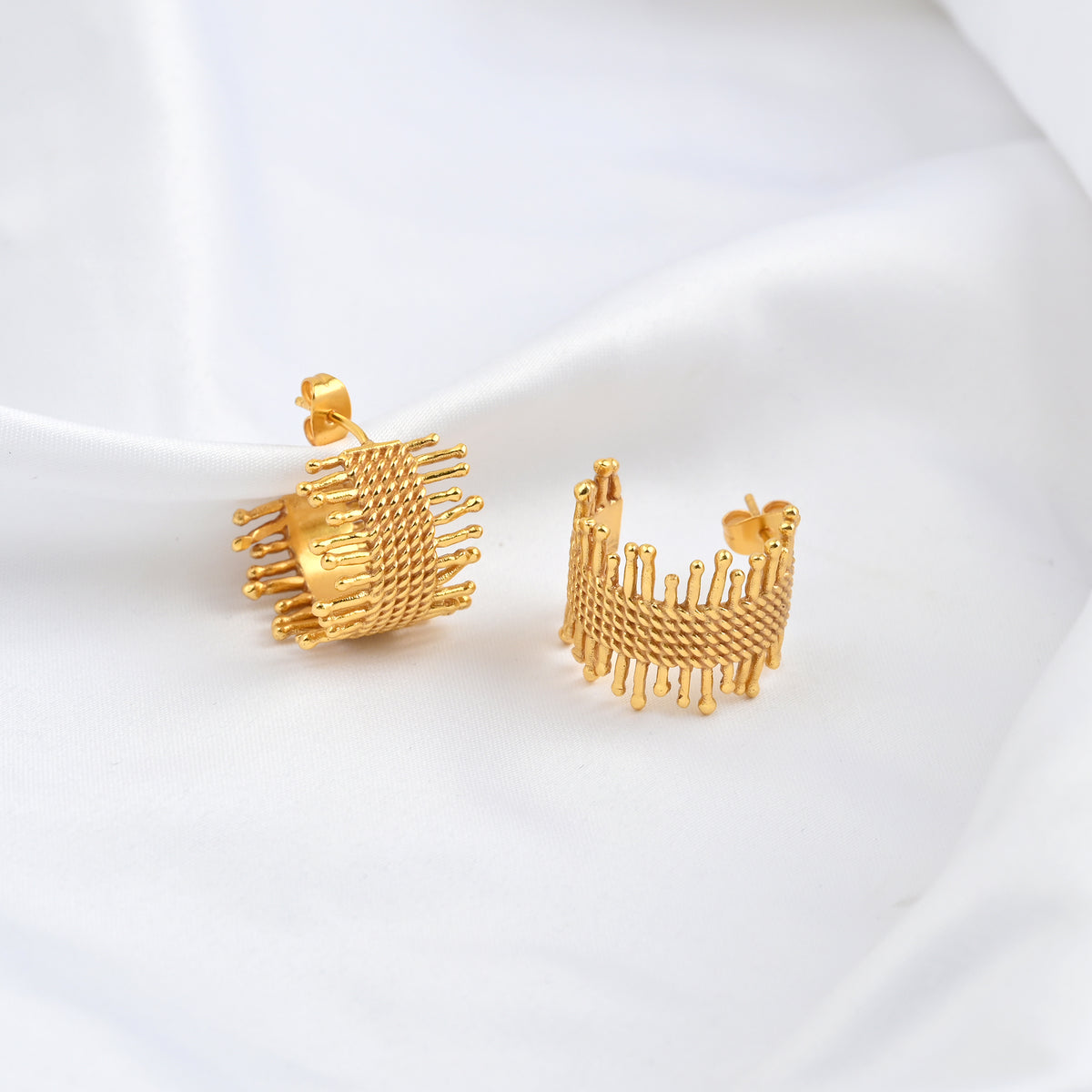 Gold Textured Woven Statement Hoop Earrings
