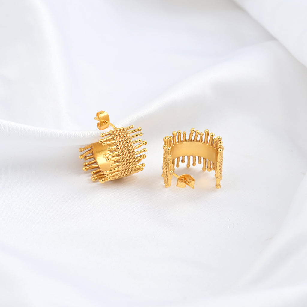 Gold Textured Woven Statement Hoop Earrings