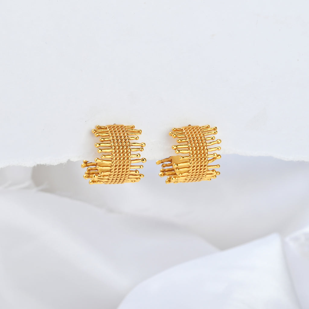 Gold Textured Woven Statement Hoop Earrings