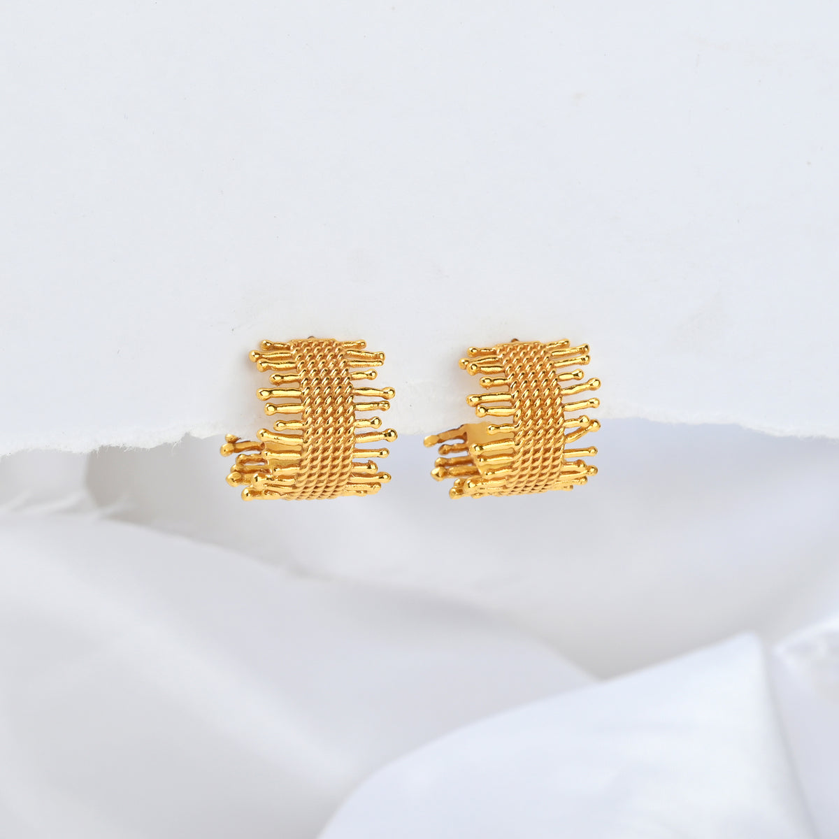 Gold Textured Woven Statement Hoop Earrings