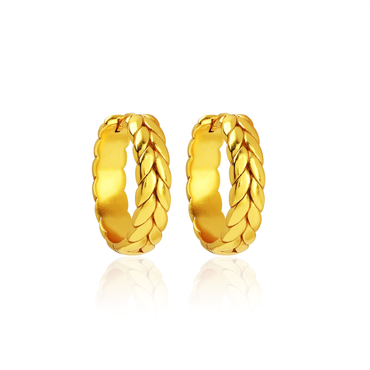 Gold Leaf Design Huggie Hoop Earrings