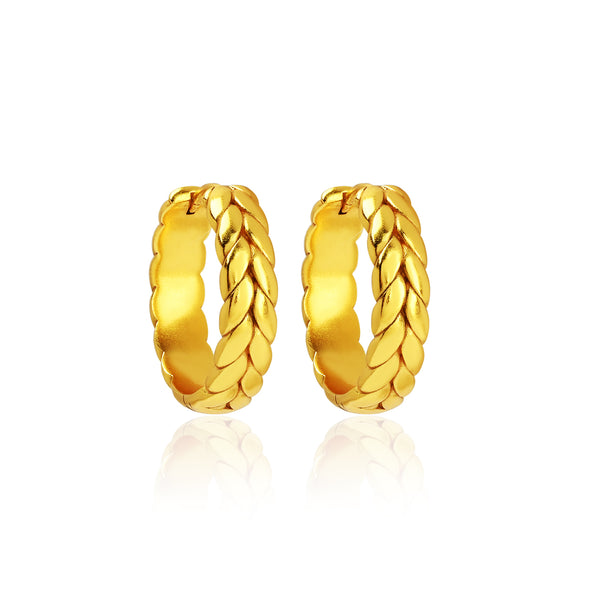 Gold Leaf Design Huggie Hoop Earrings