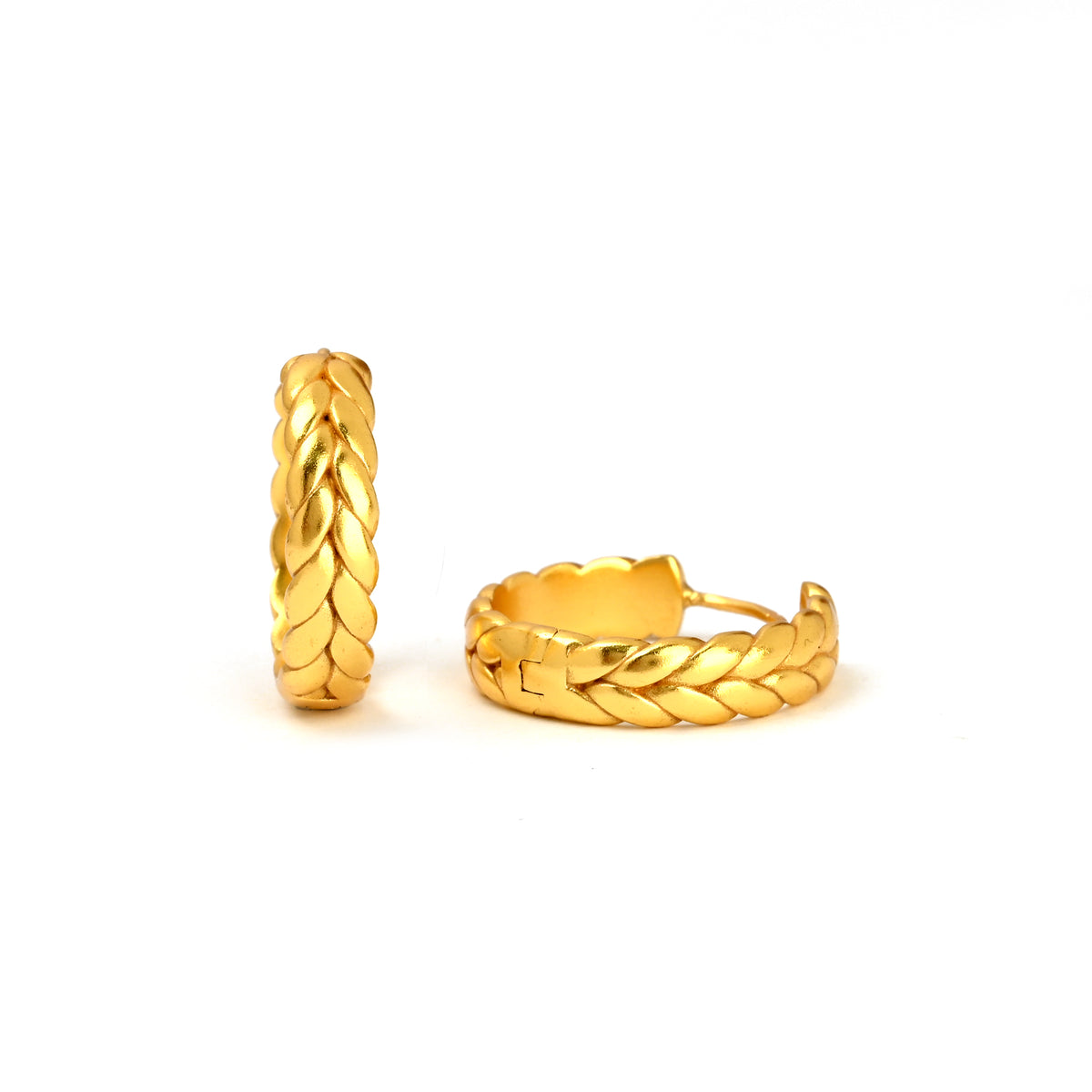 Gold Leaf Design Huggie Hoop Earrings
