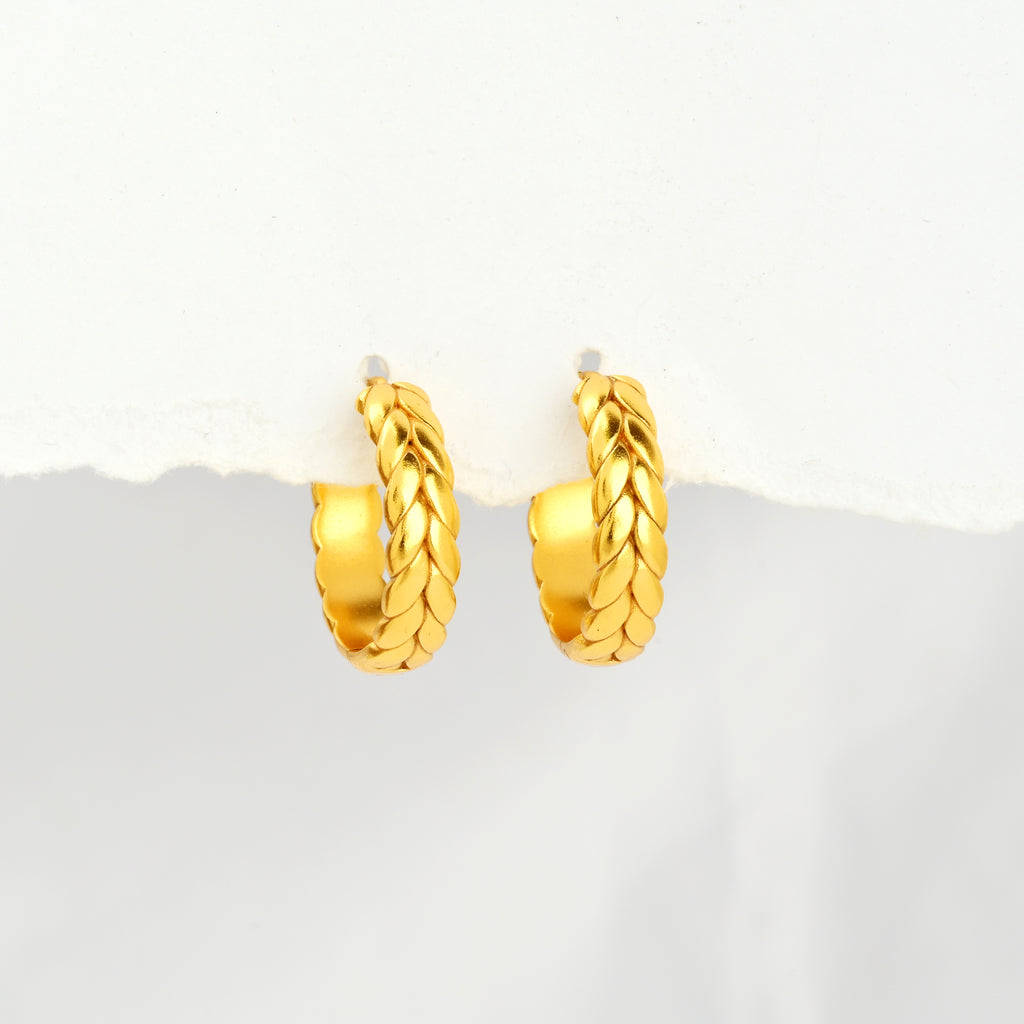 Gold Leaf Design Huggie Hoop Earrings