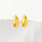 Gold Leaf Design Huggie Hoop Earrings