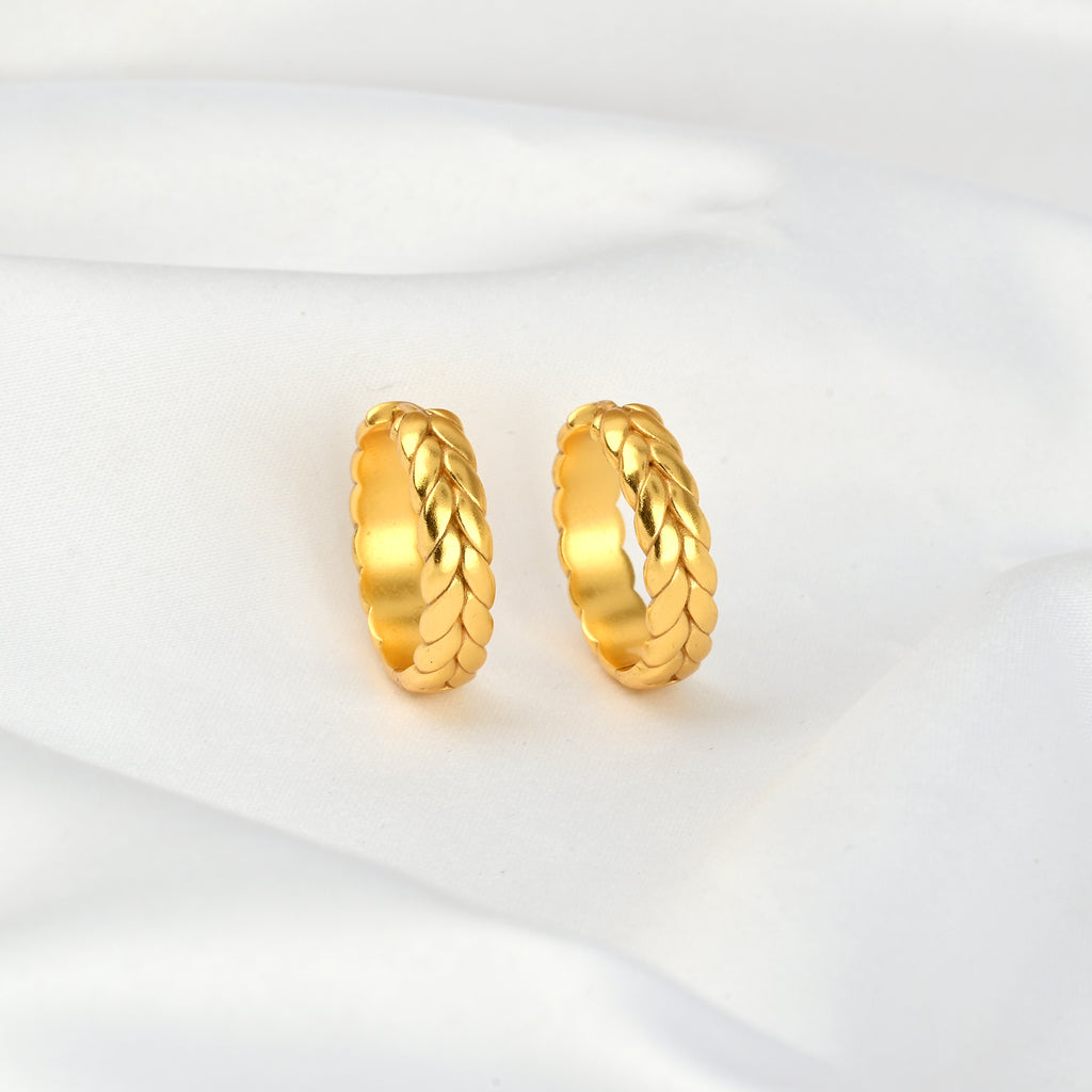 Gold Leaf Design Huggie Hoop Earrings