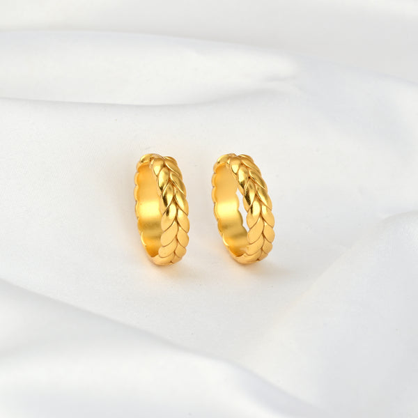 Gold Leaf Design Huggie Hoop Earrings
