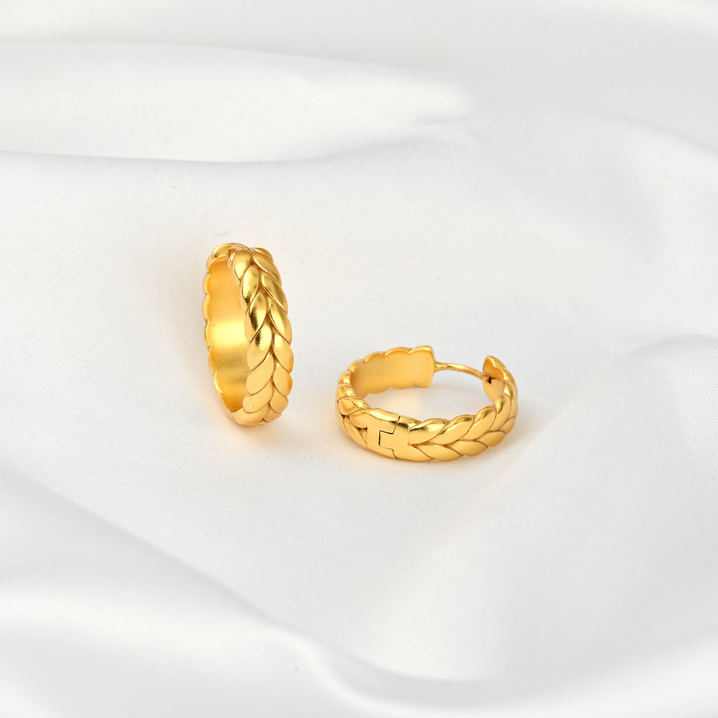 Gold Leaf Design Huggie Hoop Earrings