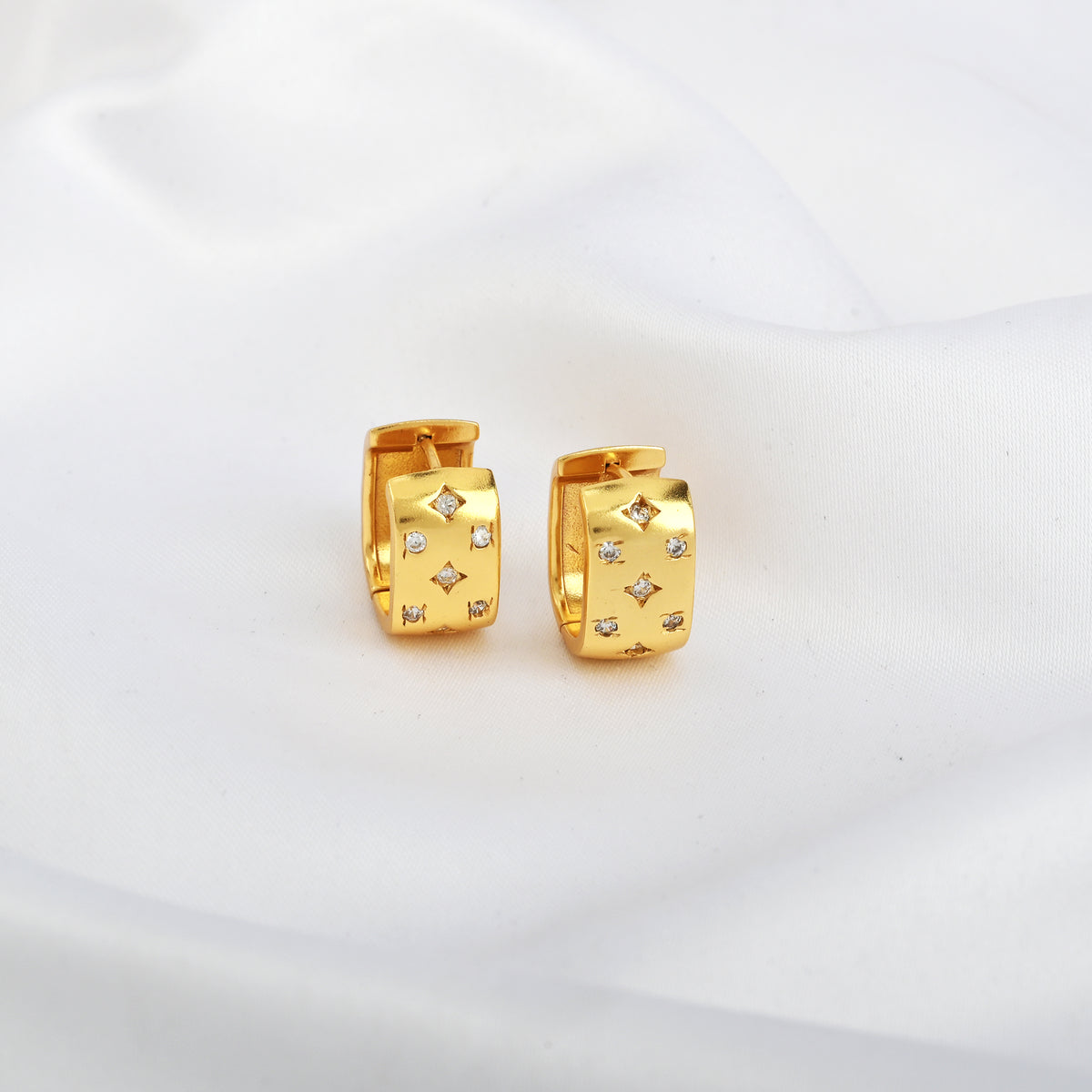 Gold Geometric Diamond Hoop Earrings