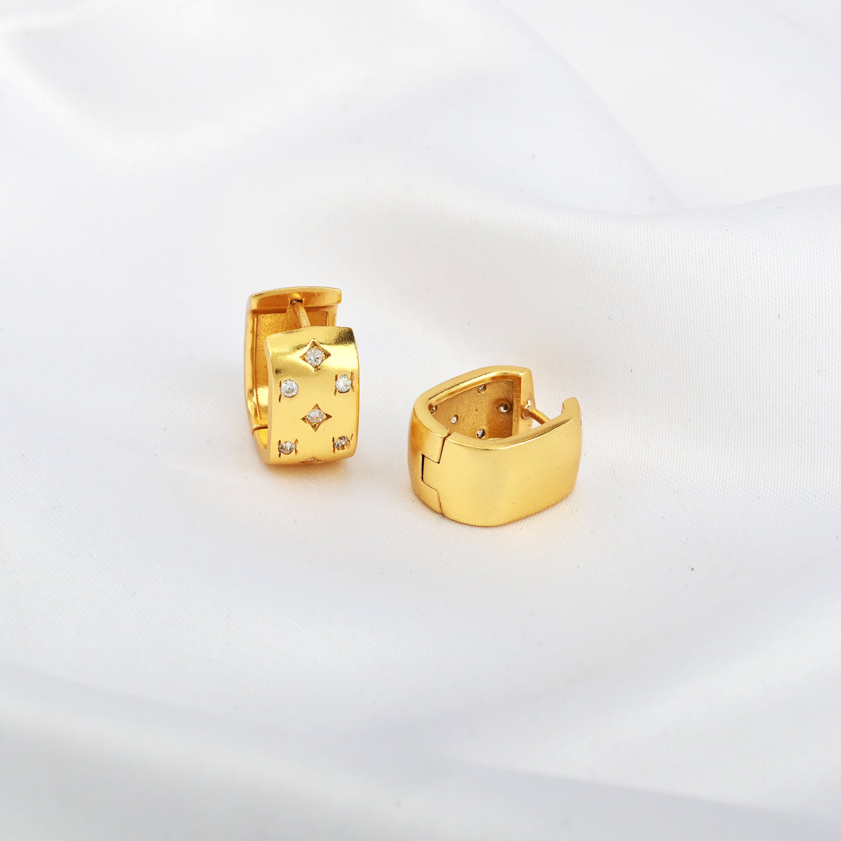 Gold Geometric Diamond Hoop Earrings