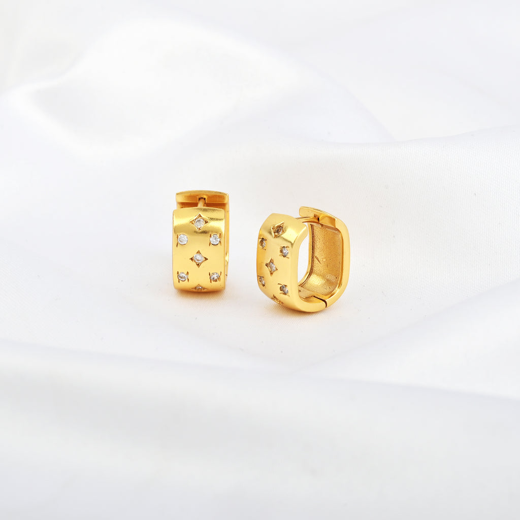 Gold Geometric Diamond Hoop Earrings