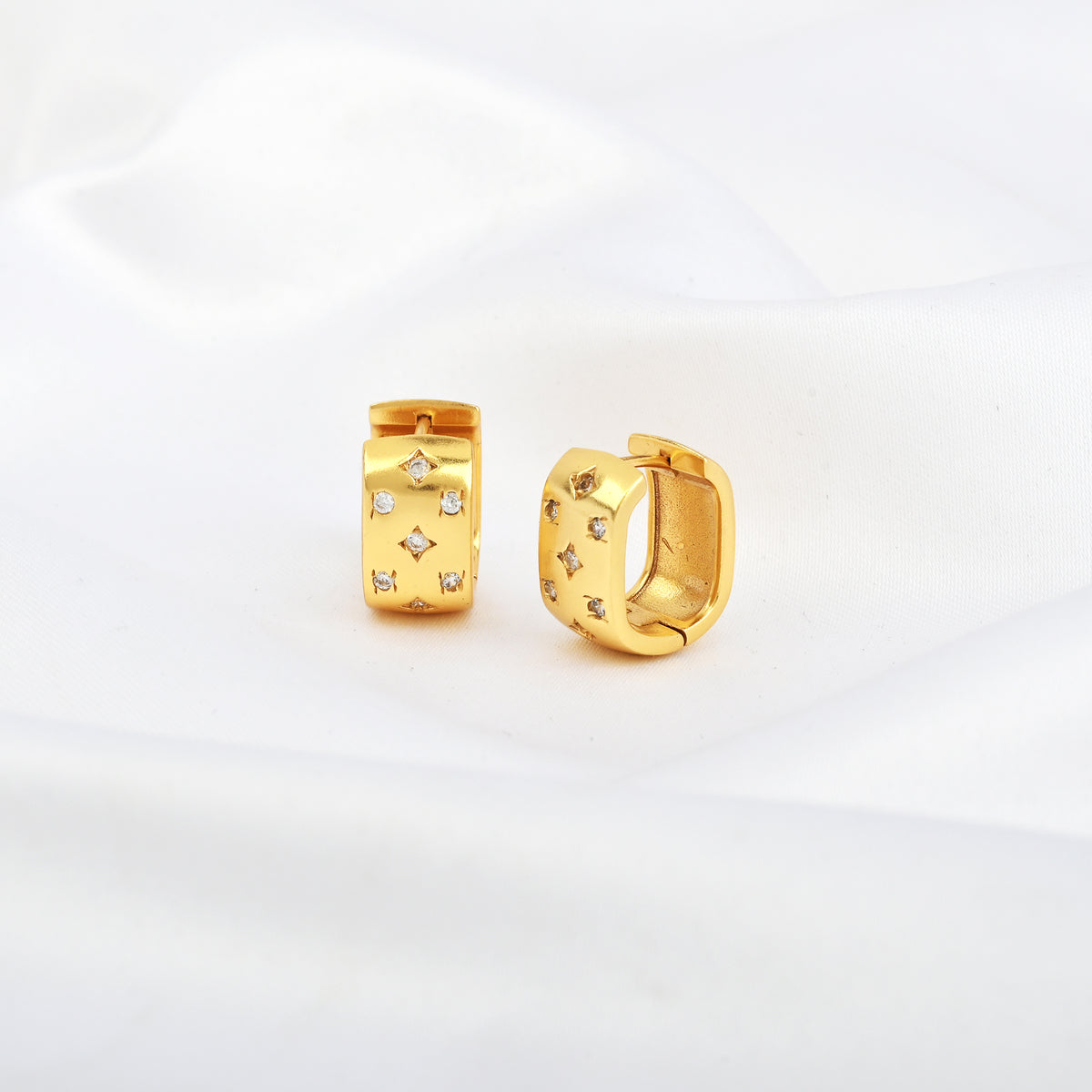 Gold Geometric Diamond Hoop Earrings