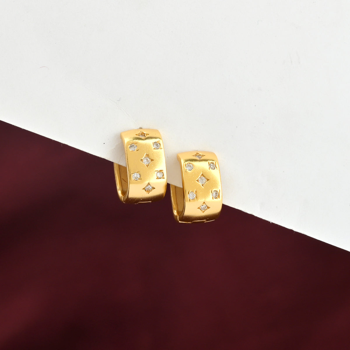Gold Geometric Diamond Hoop Earrings