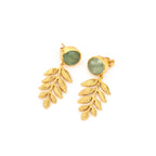 Green Aventurine Stud Earrings with Leaf Branch Drops
