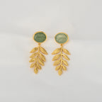 Green Aventurine Stud Earrings with Leaf Branch Drops