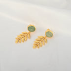 Green Aventurine Stud Earrings with Leaf Branch Drops