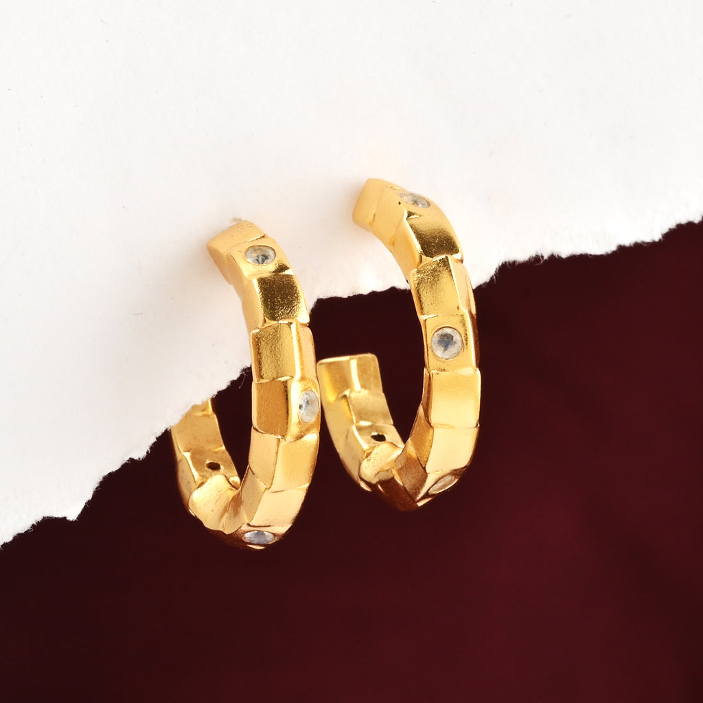White CZ Gold Hoop Earrings