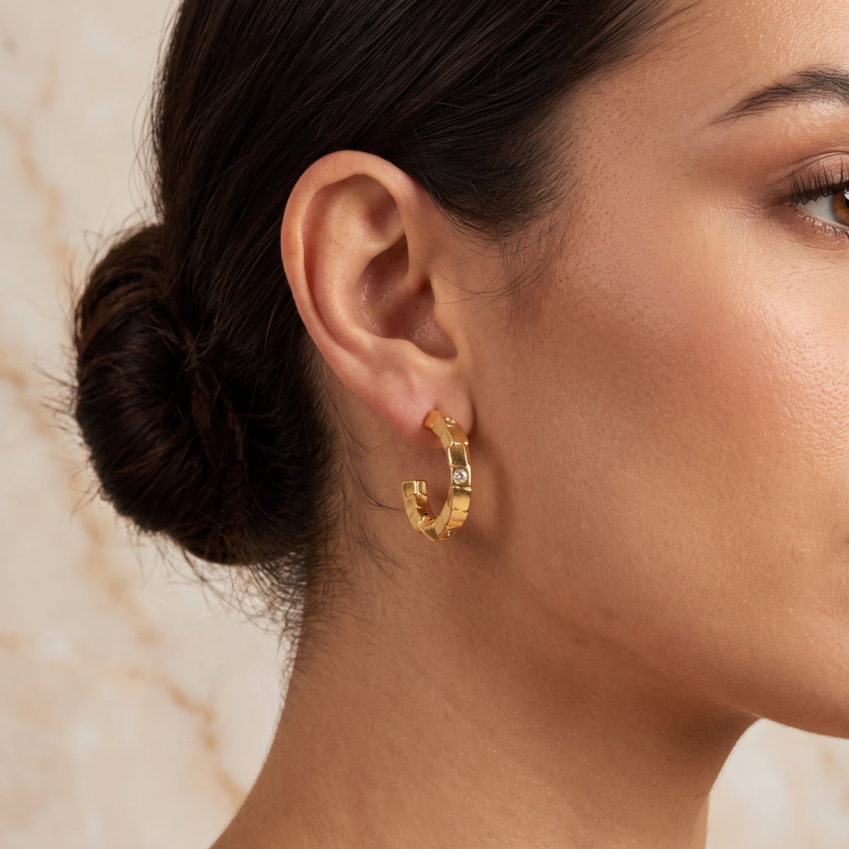 White CZ Gold Hoop Earrings