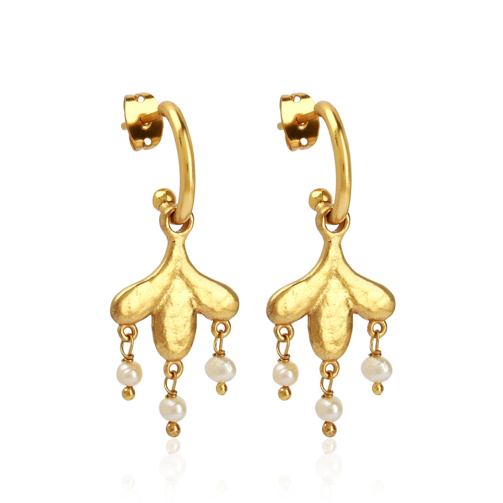 Gold-Plated Floral Drop Earrings with Fresh Water Pearls