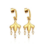 Gold-Plated Floral Drop Earrings with Fresh Water Pearls