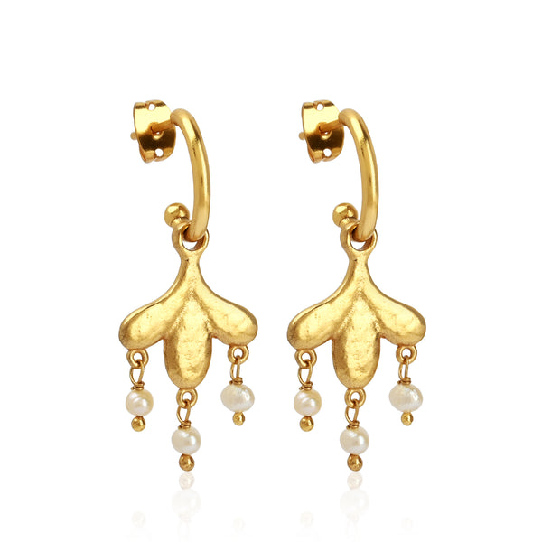 Gold-Plated Floral Drop Earrings with Fresh Water Pearls