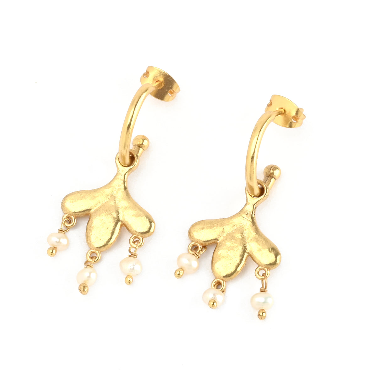 Gold-Plated Floral Drop Earrings with Fresh Water Pearls