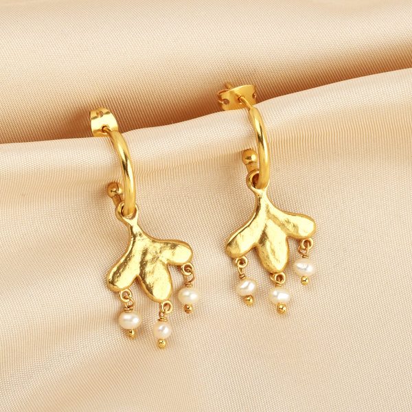 Gold-Plated Floral Drop Earrings with Fresh Water Pearls